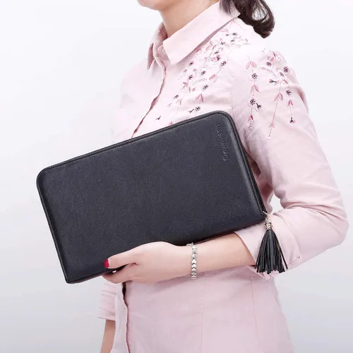 Miniatura 7 de Rownyeon - Bolsa organizadora de brochas de maquillaje profesional, estuche de cuero, bolso de mano negro portátil de viaje (solo bolsa)