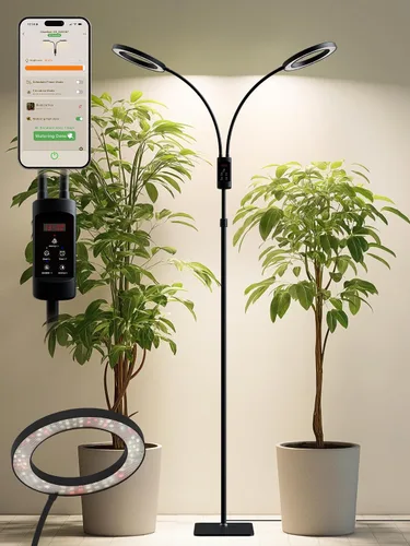 Luces de Crecimiento Inteligentes para Plantas de Interior, 48W Luz de Planta de 2 Cabezales con Temporizador Automático, Luz LED de Crecimiento de