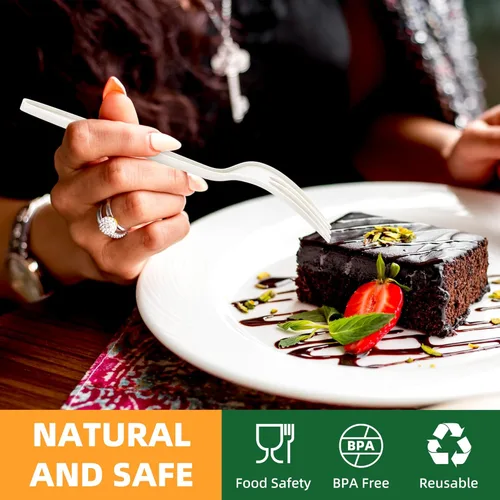 Miniatura 4 de Tenedor 100% compostable, 7 pulgadas, 150 tenedores desechables de almidón de maíz, cubiertos resistentes con certificación BPI, utensilios