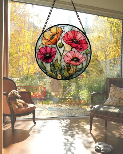 Miniatura 23 de Colgador de vidrieras para colgar, atardecer montañas, lago, árbol, atrapasoles para ventana, decoración del hogar, paisaje, día de la madre