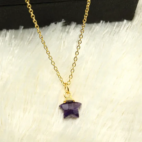 Miniatura 3 de Collar con colgante de estrella chapada en oro de 14 quilates, hecho a mano, hipoalergénico, pequeña estrella envuelta en alambre con cadena