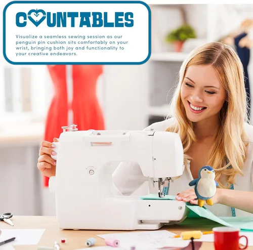 Miniatura 5 de Countables Lindo cojín de muñeca de pingüino para costura, pulseras a presión para alfileres y agujas, suministros y accesorios de costura, soporte