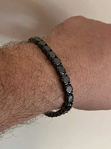 Miniatura 8 de HarlemBling Solid 925 Sterling Silver Mens Black Tennis Bracelet - Iced Hip Hop CZ Mens One Row Bracelet - Real Oxidized Solid Silver Black CZ 85 7mm