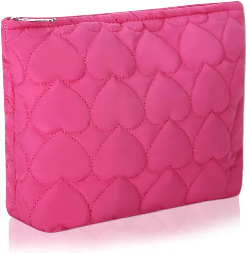 Miniatura 8 de Wudimeitt Bolsa de cosméticos Bolsa de maquillaje Preppy Cute Corduroy Neceser para mujer Artículos esenciales de viaje (rosa)
