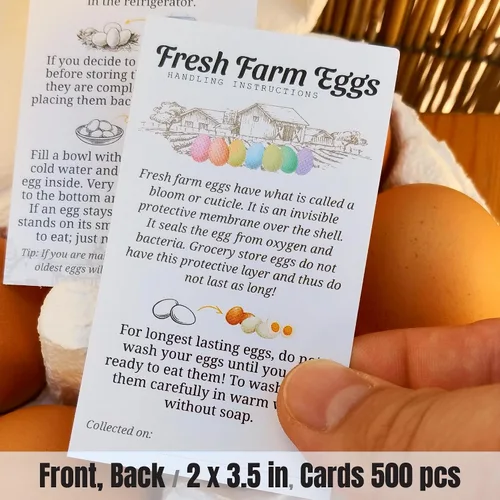 Miniatura 3 de Paquete de 500 etiquetas de tarjetas de instrucciones de cuidado para el manejo de huevos frescos de granja 4 6 12 15 18 30 48 50 cajas de cartón