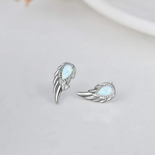 Miniatura 3 de Angel Jewelry - Aretes de plata de ley con ópalo y piedra lunar