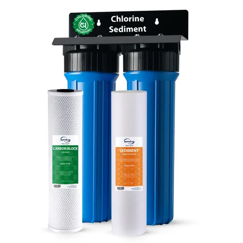 iSpring WGB22B - Sistema de filtración de agua de 2 etapas para toda la casa, filtros de bloque de sedimentos y carbono de 20 x 4.5 pulgadas,