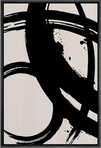 Miniatura 14 de SIGNWIN - Lienzo enmarcado para pared, patrón de anillo circular en negro, gris y blanco, formas abstractas, ilustraciones, arte moderno