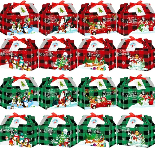 Zhanmai Cajas de regalo de Navidad a cuadros, 100 piezas, incluye etiqueta de regalo y cinta, perfectas para regalos, fiestas (rojo y verde)