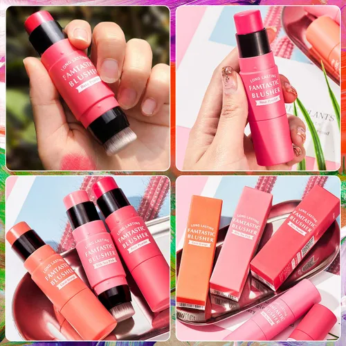 Miniatura 9 de LOKFAR Rubor en barra en crema para mejillas – Rubor de maquillaje múltiple 2 en 1 con pincel para tinte de mejillas, ojos y labios, textura suave e