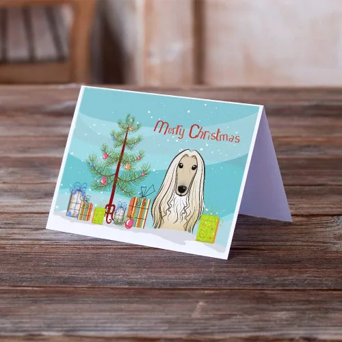 Miniatura 2 de Caroline's Treasures BB1616GCA7P - Tarjetas de felicitación y sobres de árbol de Navidad y sabueso afgano, paquete de 8 tarjetas en blanco