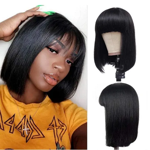 Miniatura 10 de Spotlight Pelucas de cabello humano lacio con encaje frontal de 4 x 4 para mujeres negras, densidad del 180 %, peluca con cierre de encaje virgen