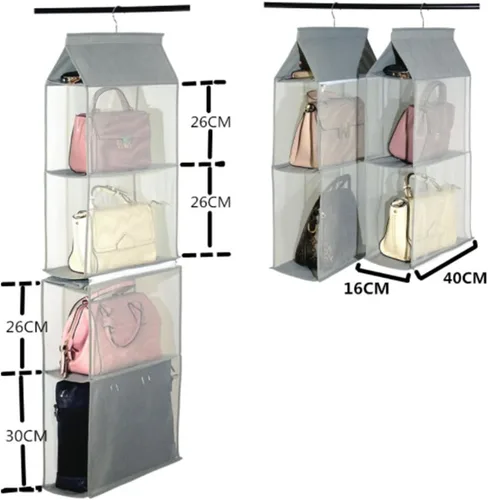 Miniatura 3 de Bolsa desmontable de 4 compartimentos para colgar bolsos, bolsa transparente para almacenamiento, armario, sistema de organización de ahorro