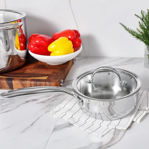 Miniatura 5 de KEAWELL K3 Premium - Cacerola de acero inoxidable de tres capas de 1.5 cuartos con tapa, seguro para inducción y horno hasta 600°F, calentamiento