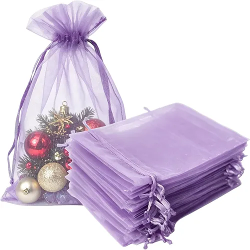 Miniatura 39 de Bolsas de regalo de organza de 4 x 6 pulgadas con cordón para joyas, dulces, paquetes de 50 bolsas de té de tela transparente azul aguamarina
