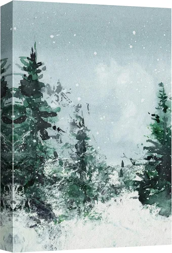 Miniatura 21 de SIGNWIN Lienzo impreso para pared, diseño de bosque y guardería, cabaña de troncos, invierno, nieve, montaña, bosque, ilustraciones de naturaleza