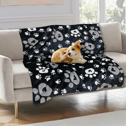 Miniatura 29 de Manta Suave para Perros para Perros Grandes - Manta Mullida para Mascotas para Gatos y Cachorros, Manta Reversible con Diseño de Huellas de Pata gris