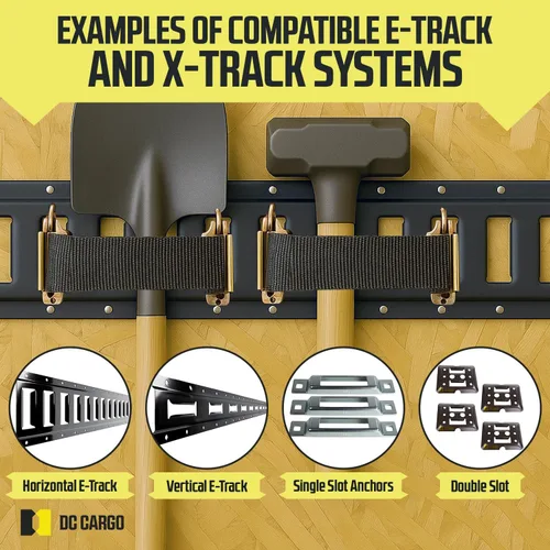 Miniatura 6 de DC Cargo Mall Correas E Track – Paquete de 4 – Correas de amarre ajustables y estándar resistentes de 12 a 22 pulgadas, compatibles con accesorios