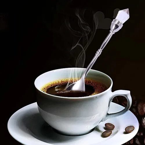 Miniatura 8 de Kichvoe Cuchara de café retro estilo corte europeo de 4.13 pulgadas, mini cuchara agitadora con cabeza de diamante incrustada para postre de café