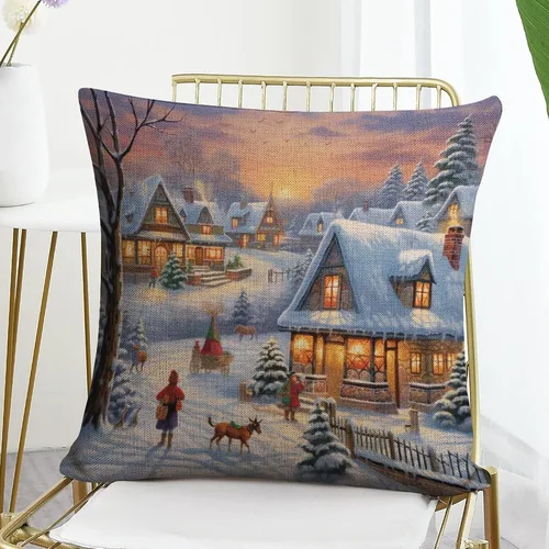 Miniatura 7 de Fundas de almohada de 16 x 16 pulgadas, diseño de pueblo de invierno, decoración de Navidad, para sofá, sala de estar, dormitorio