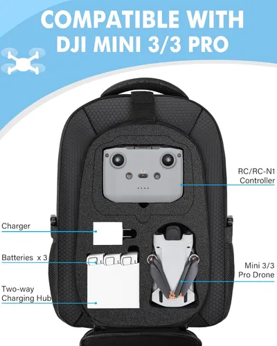 Miniatura 3 de PEKREWS Funda Mini 4 Pro, Mini 3/4 Pro Funda de transporte rígida impermeable, bolsa grande para drones para laptop de 15.6 pulgadas, mochila
