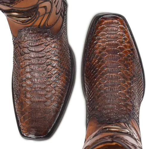 Miniatura 7 de Cuadra Botas occidentales para hombre en piel auténtica de pitón, Metálico
