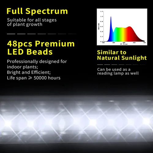 Miniatura 2 de Luz LED de pie para crecimiento, barra T8 ajustable de 2 pies, luz blanca de 4500 K de espectro completo para cultivo de plantas en el soporte