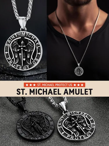Miniatura 4 de FaithHeart Saint Michael Necklace, Stainless Steel18K Gold Plated St Michael the Archangel Pendant Amulet for Men Women with Gift Packaging