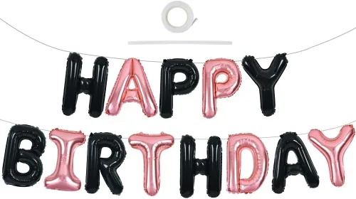 Miniatura 19 de TONIFUL Pancarta de Globos Negros de Feliz Cumpleaños de 16 Pulgadas con Letras de Papel de Aluminio Mylar, Cartel Banderín Reutilizable