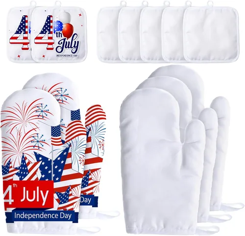 Patelai Juego de 12 guantes de horno de sublimación en blanco, incluye guantes de horno resistentes al calor por sublimación en blanco y soportes