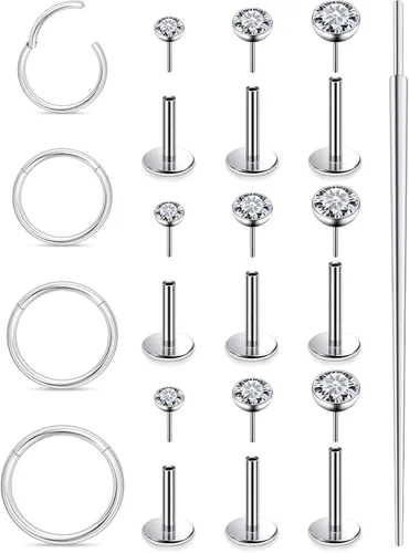 Miniatura 8 de Aretes de nariz de acero quirúrgico 316L, 20G, 18G y 16G, sin rosca, aretes de lóbulo para cartílago, cartílago, oreja, labio, piercing para mujeres
