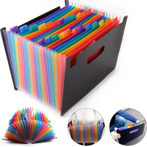 Miniatura 4 de Organizador de archivos de acordeón, carpeta de archivos expandible de 13/24 bolsillos con envoltura de borde de tela, caja de archivo portátil