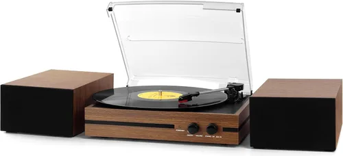 Reproductor de Discos de Vinilo con Altavoces Estéreo Duales en Estantería, Tocadiscos Vintage con Transmisión por Correa Bluetooth con Altavoces