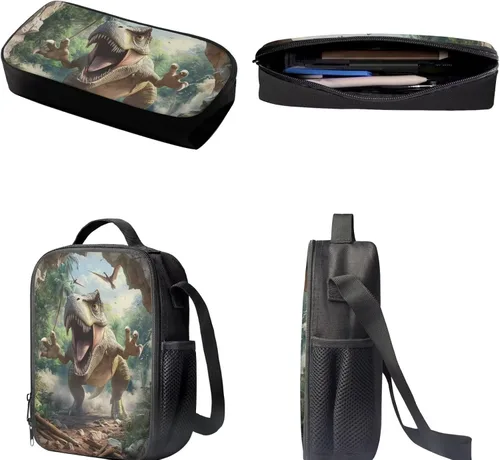 Miniatura 16 de HUGS IDEA Juego de 3 bolsas escolares con aislamiento térmico para el almuerzo, estuche para lápices
