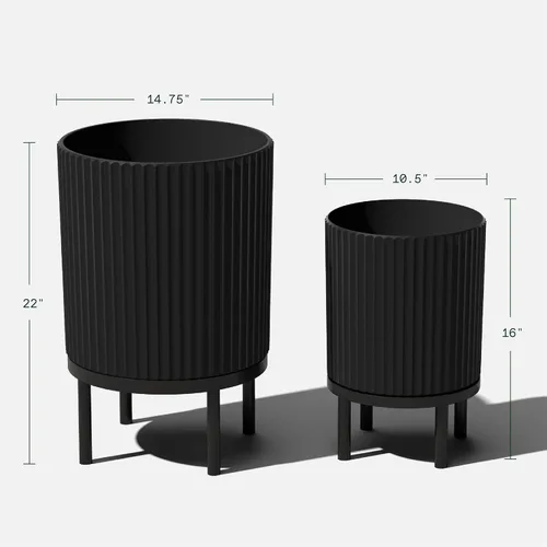 Miniatura 3 de Veradek Demi Series - Maceta redonda con soporte para porche o patio, compuesto de piedra de plástico duradero y soporte de madera, decoración