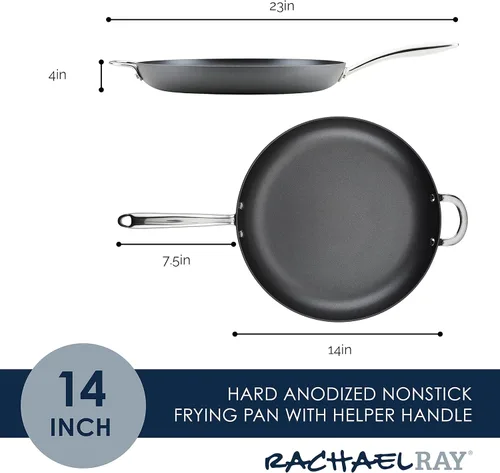 Miniatura 2 de Rachael Ray 80089 - Sartén antiadherente profesional con mango auxiliar y anodizado duro, 14 pulgadas - Gris