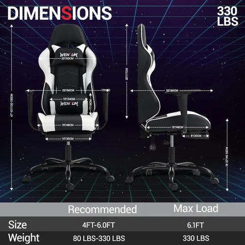 Miniatura 3 de Silla Gaming con Reposapiés, Silla Ergonómica de Escritorio para PC con Reposacabezas y Soporte Lumbar de Masaje, Silla Gaming con Respaldo Alto