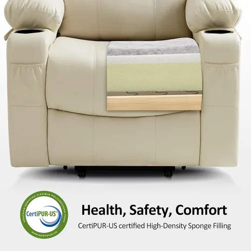 Miniatura 5 de MCombo Power Lift - Sillón elevador reclinable para adultos mayores, con calefacción y masaje, certificación FSC, puertos USB, portavasos, piel