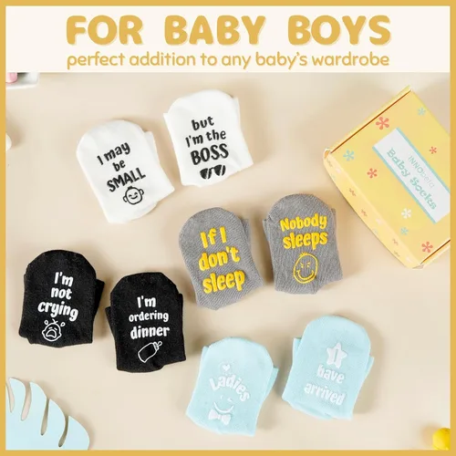 Miniatura 4 de InnoBeta Juego de calcetines para bebé con citas divertidas (4 pares) calcetines para recién nacidosbebés para baby shower, revelación de género