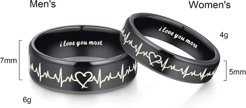 Miniatura 4 de Global Jewelry Anillos de latido de corazón para parejas I Love You More I Love You Most a juego de anillos de promesa para él y ella con caja