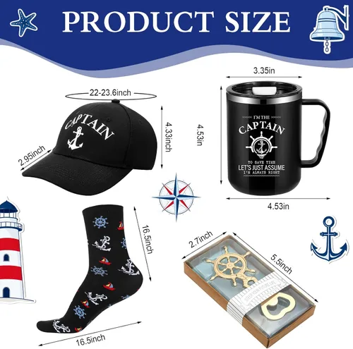 Miniatura 2 de Didaey 4 piezas de regalos de barco para hombres, gorra de capitán de barco, sombrero de capitán, vasos de acero inoxidable con texto en inglés "I'm