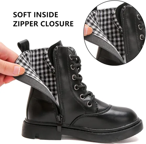 Miniatura 5 de kkdom Botas de combate impermeables con cordones y cremallera lateral a media pantorrilla para niños y niñas (niños pequeñosniños grandes)