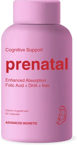 Advanced Bionetix Vitaminas prenatales biodisponibles para mujeres, ácido fólico folato metilado natural, DHA Omega 3. Multivitamínico pre, durante