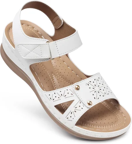 Miniatura 7 de Sandalias planas de SHIBEVER para mujer elegantes: Sandalias planas cómodas para mujer con punta abierta, correa al tobillo, zapatos de caminar