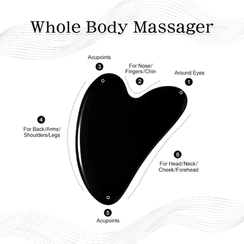 Miniatura 3 de rosenice Gua Sha - Herramientas faciales de guasha negra, piedra de jade Gua Sha para el cuidado de la piel facial, tensiones corporales faciales