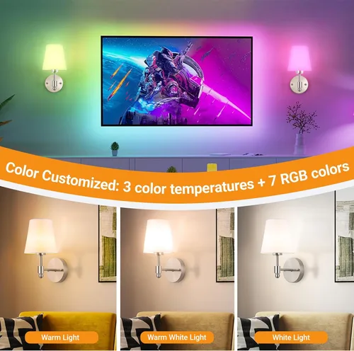 Miniatura 3 de Juego de 2 apliques de pared a pilas, luz de pared inalámbrica con bombilla magnética recargable RGB de 10000 mAh, aplique de pared recargable