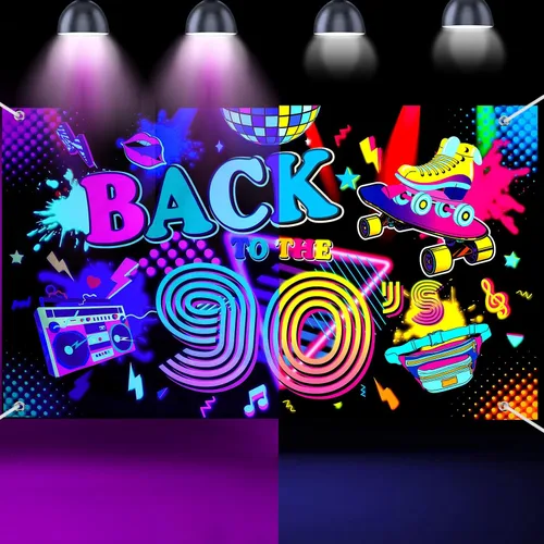 Miniatura 8 de Breling Cartel de fondo de Back to the 80's Retro Neon 80s que brilla en la oscuridad, decoraciones de fiesta colgantes de hip hop, decoración