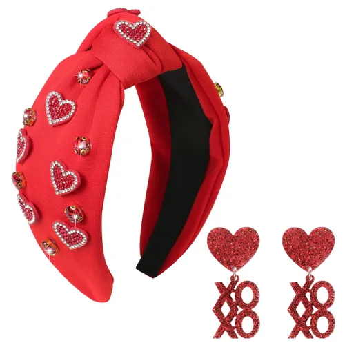Miniatura 17 de Diademas de corazón de caramelo para el día de San Valentín para mujer, diadema de corazón de conversación de amor con diamantes de imitación