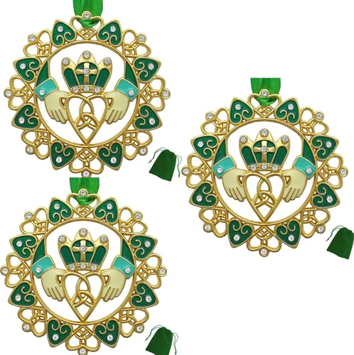 Miniatura 11 de Adornos de Navidad irlandeses – Diseño Claddagh dorado con joyas y esmalte – Caja de regalo con poema irlandés – Bolsa de almacenamiento de regalo