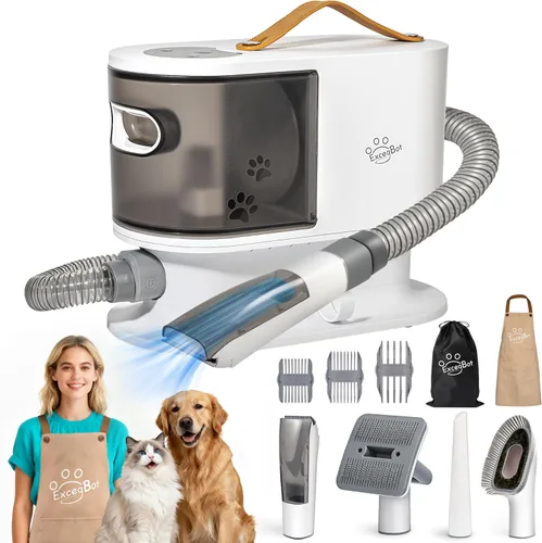 Aspiradora de aseo para mascotas para perros y gatos, succión fuerte de 12 kPa, ≤ 50 dB silenciosa, taza de polvo de 2 litros, kit de aseo 5 en 1